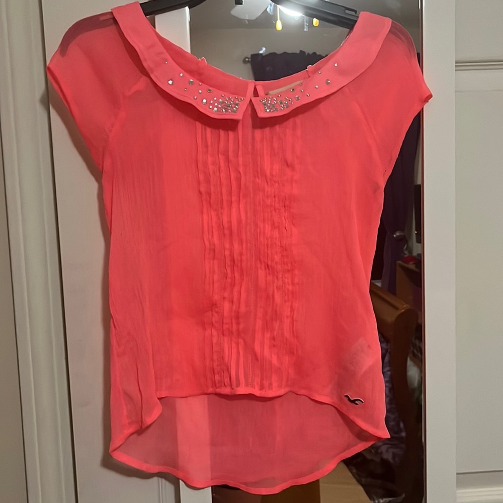 Neon Pink Sheer Blouse from Hollister